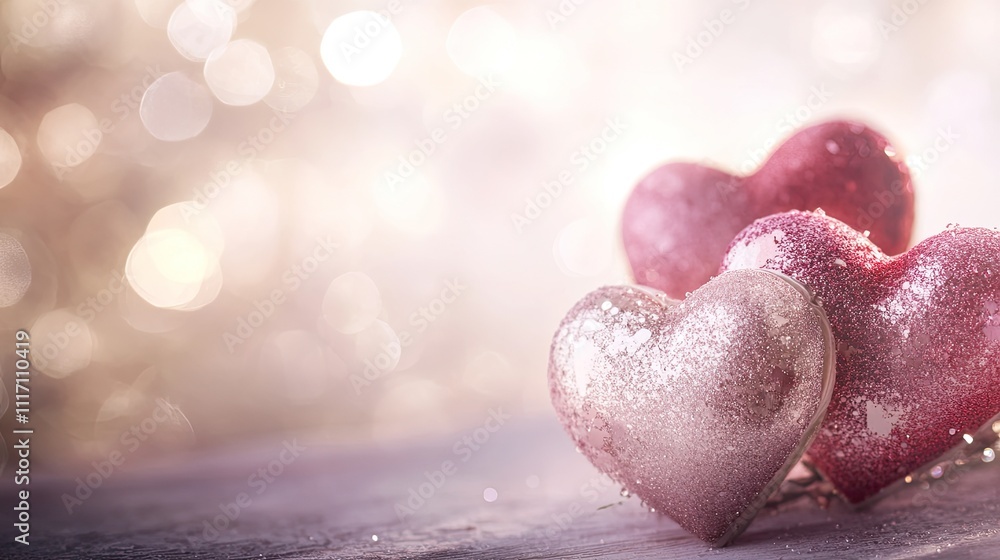 Obraz premium Pastel Valentine's Day background featuring large soft pink hearts layered on a warm, light gradient backdrop