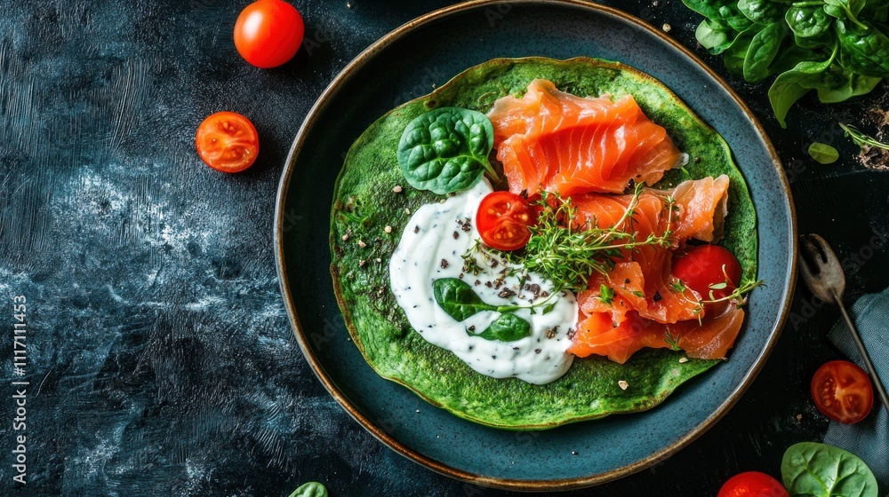 Green Pancake with Smoked Salmon and Cream Cheese Green Pancake with Smoked Salmon and Cream Cheese