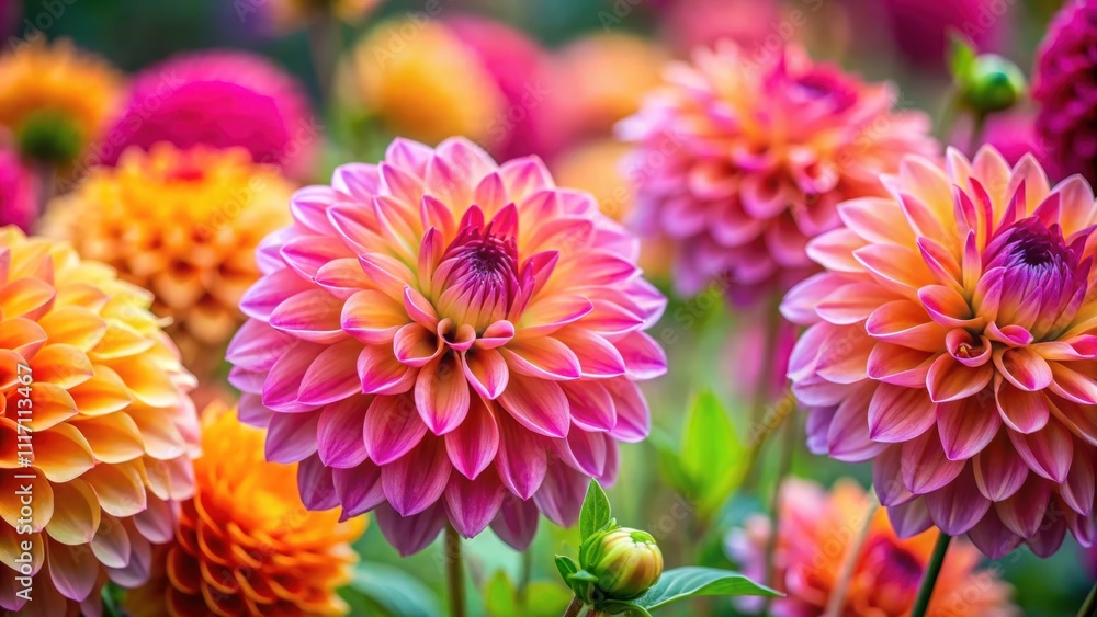 Φωτογραφία Close up image of vibrant dahlia flowers with a soft natural blur background, da