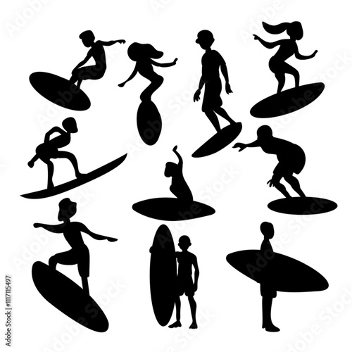 surfers on water sport silhouette set vector