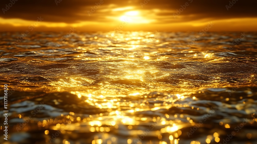Golden Ocean Sunset Glowing Water Surface Golden Ocean Sunset Glowing Water Surface