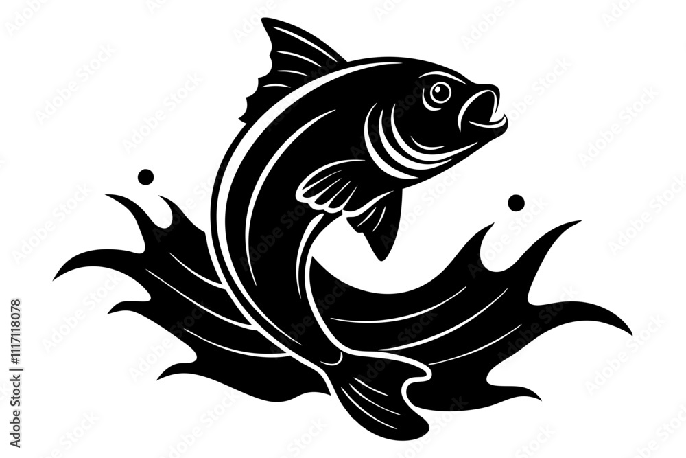 Obraz premium Silhouette of a fish leaping out of the water. Vector illustration 