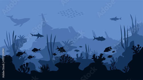 Landscape illustration of shipwreck in the sea