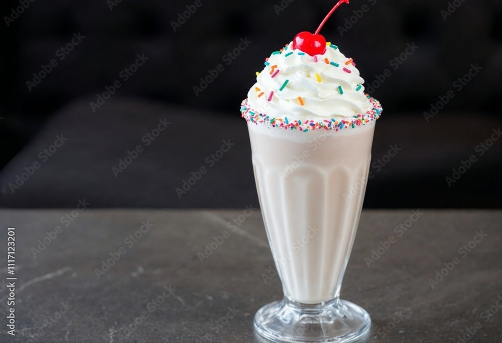vanilla cream milkshake with cherry on top and sprinkles vanilla cream milkshake with cherry on top and sprinkles