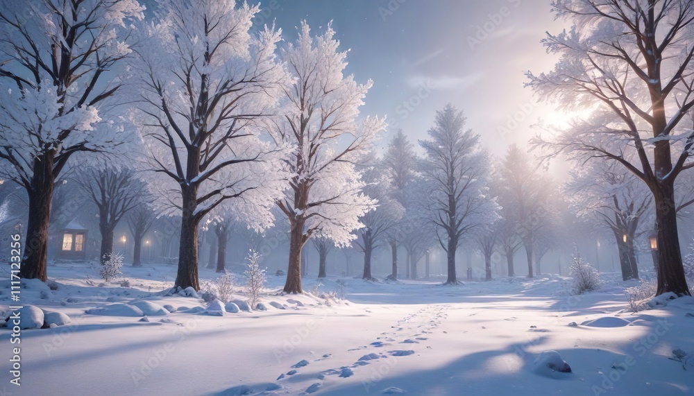 A magical winter wonderland scene with snow-covered trees, sparkling ice, and twinkling lights, winter wonderland, peaceful, sparkling ice A magical winter wonderland scene with snow-covered trees, sparkling ice, and twinkling lights, winter wonderland, peaceful, sparkling ice