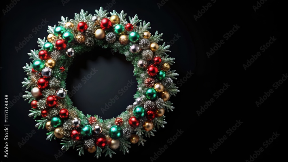 Metallic xmas wreath with gem render on black background, metallic, xmas wreath, gem, render, black background, Christmas Metallic xmas wreath with gem render on black background, metallic, xmas wreath, gem, render, black background, Christmas