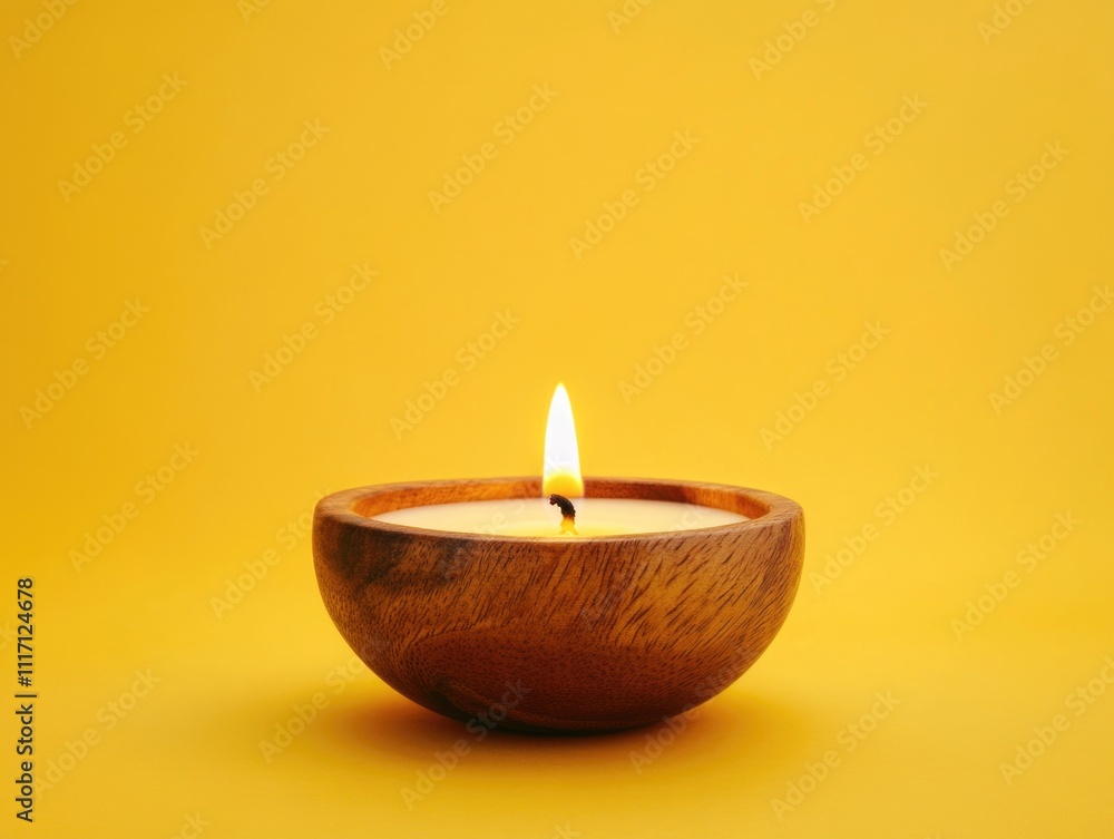 Lit Candle Wooden Bowl Lit Candle Wooden Bowl