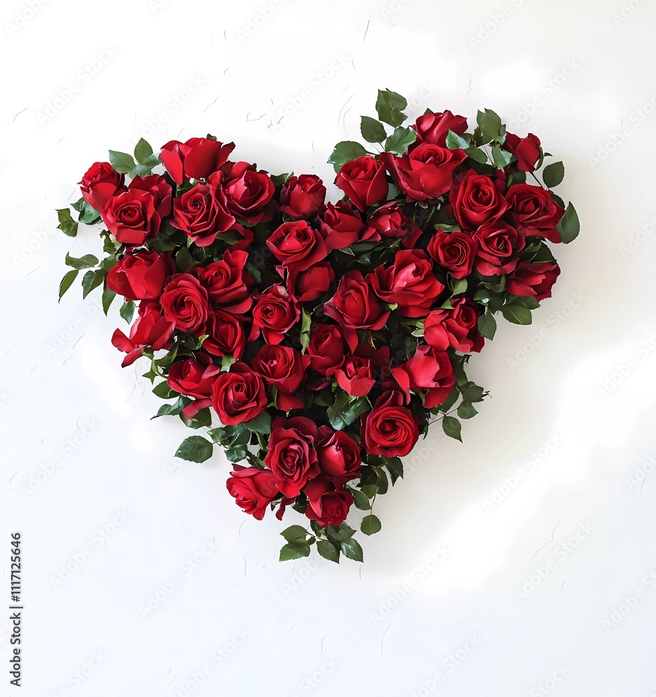 Red roses arranged in the shape of a heart on a white background Red roses arranged in the shape of a heart on a white background