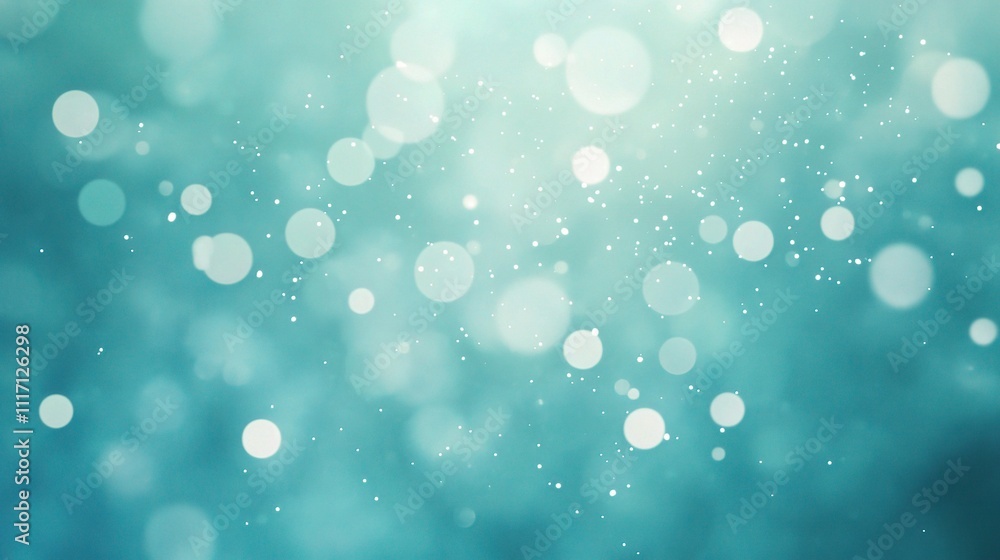 Obraz premium Mystic Water Bubbles: Captivating image of floating ethereal bokeh lights, dancing amidst an aquamarine background, reminiscent of underwater enchantment.