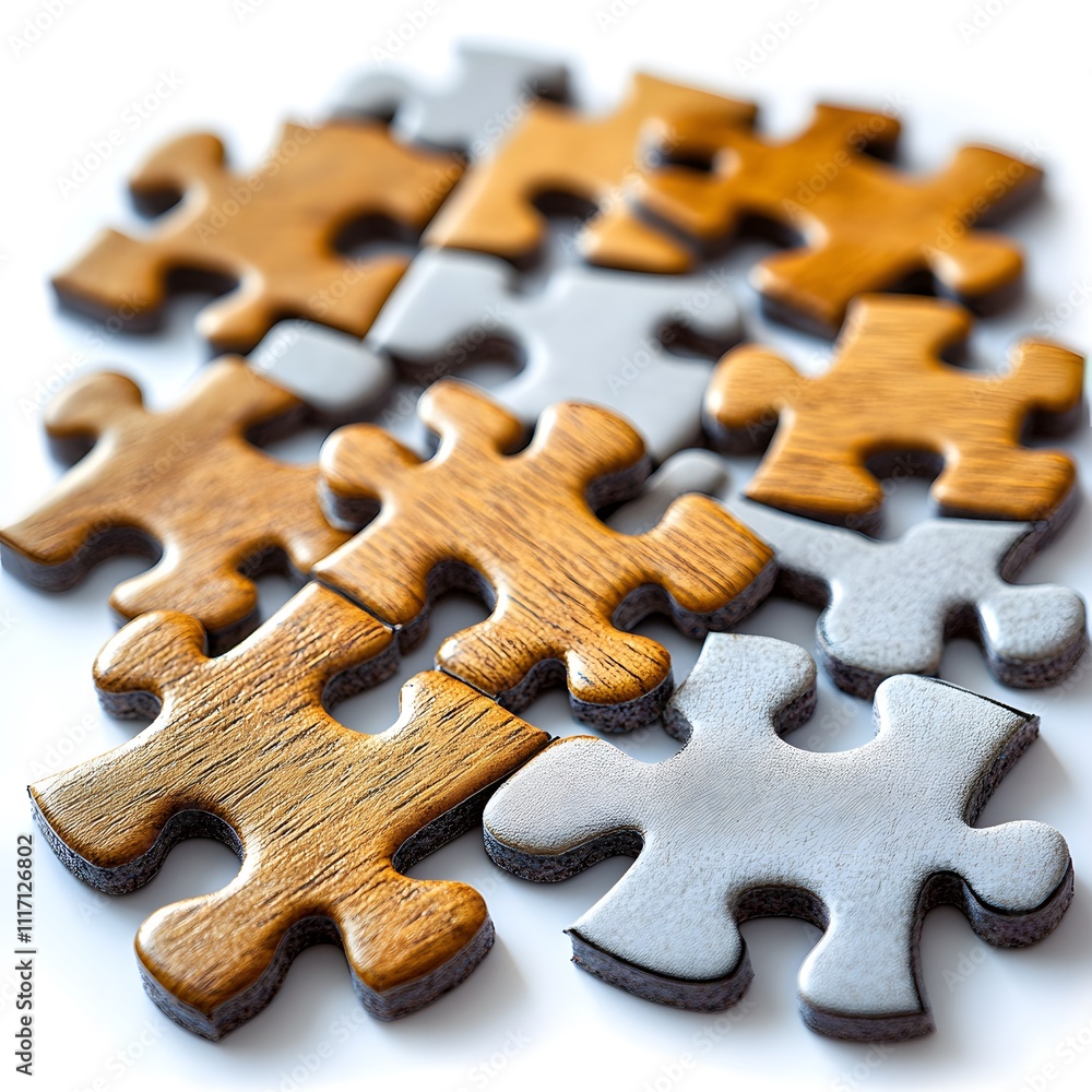 Wooden and Gray Puzzle Pieces Arrangement Wooden and Gray Puzzle Pieces Arrangement