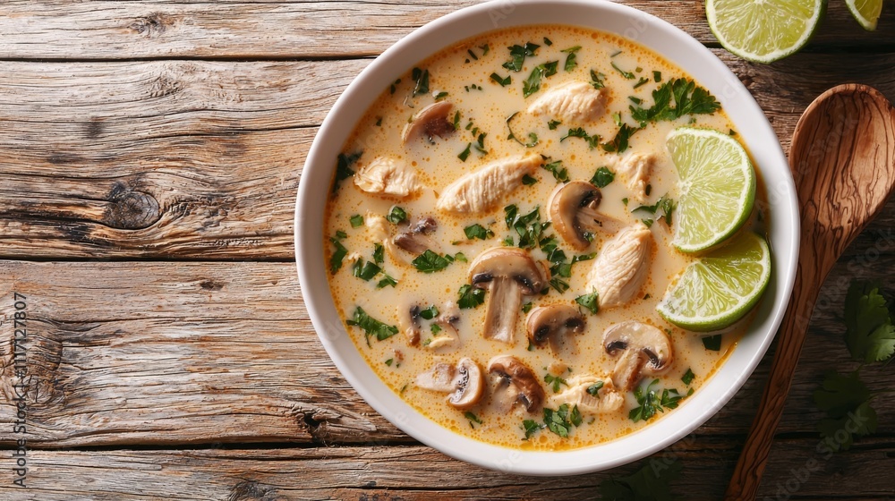 Delicious Thai Tom Kha Gai Soup Creamy Coconut Chicken with Mushrooms Lime Delicious Thai Tom Kha Gai Soup Creamy Coconut Chicken with Mushrooms Lime