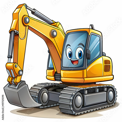 A cartoon-style construction material delivery scene, featuring an excavator