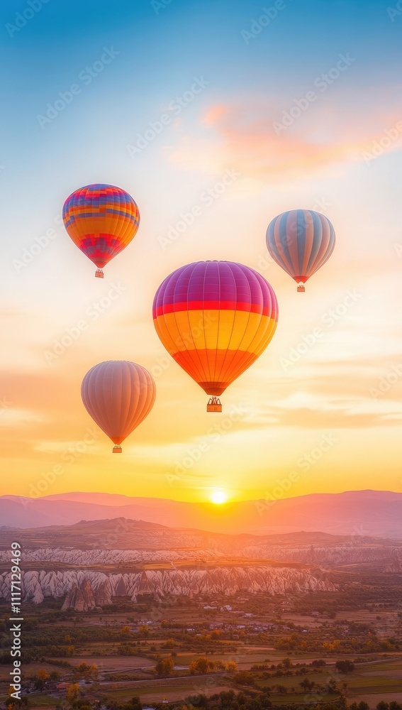 Obraz premium Spectacular Morning in Cappadocia with Floating Balloons and Deep Valleys