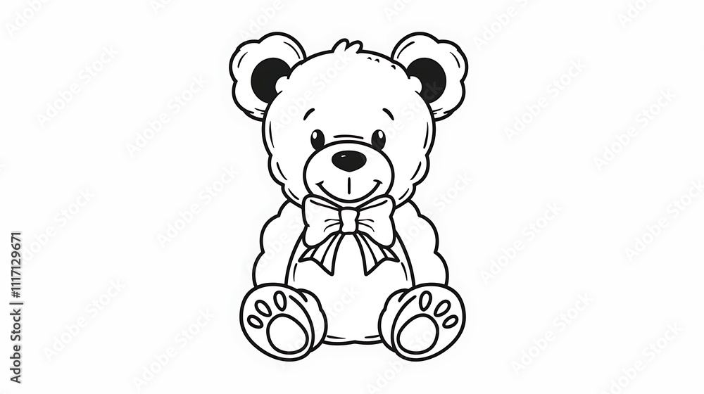 Obraz premium Adorable cartoon teddy bear with bow, sitting.