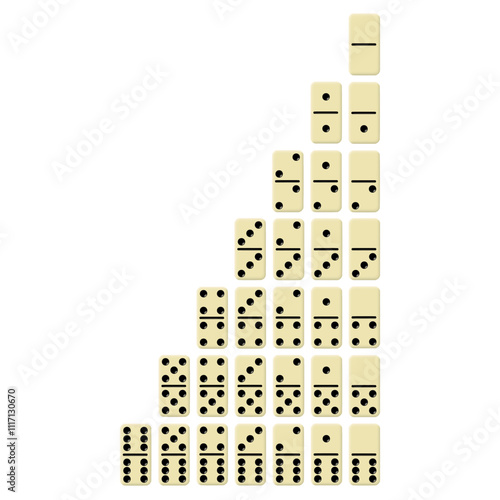 Creative vector illustration of realistic domino full set isolated on transparent background. Dominoes bones art design. Abstract concept 28 pieces for game graphic element