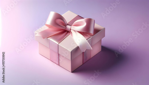 Valentine A close-up view of a blank pastel pink gift box tied with a glossy ribbon, opened and placed on a pa1