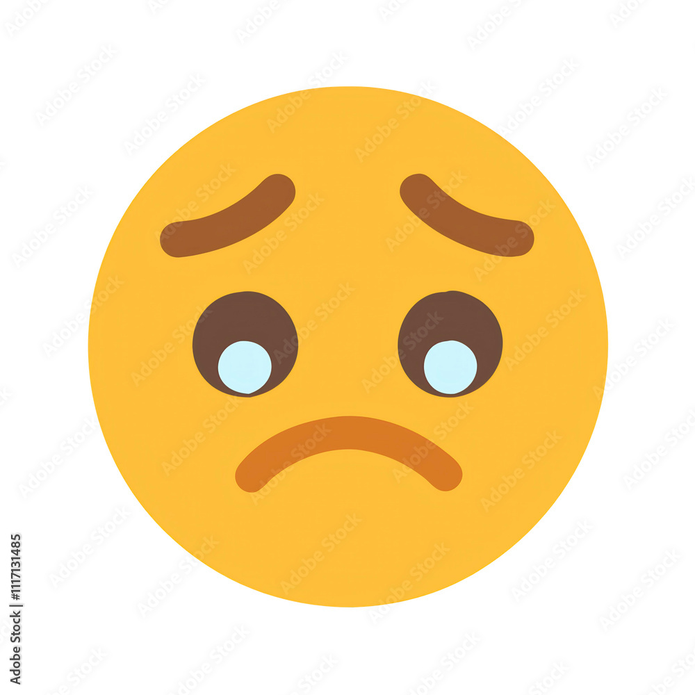 Fototapeta premium Sad yellow emoji with arched eyebrows and pensive look