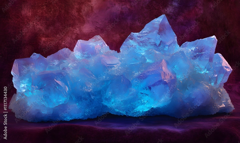 Fototapeta premium Glowing blue crystal cluster on dark background.