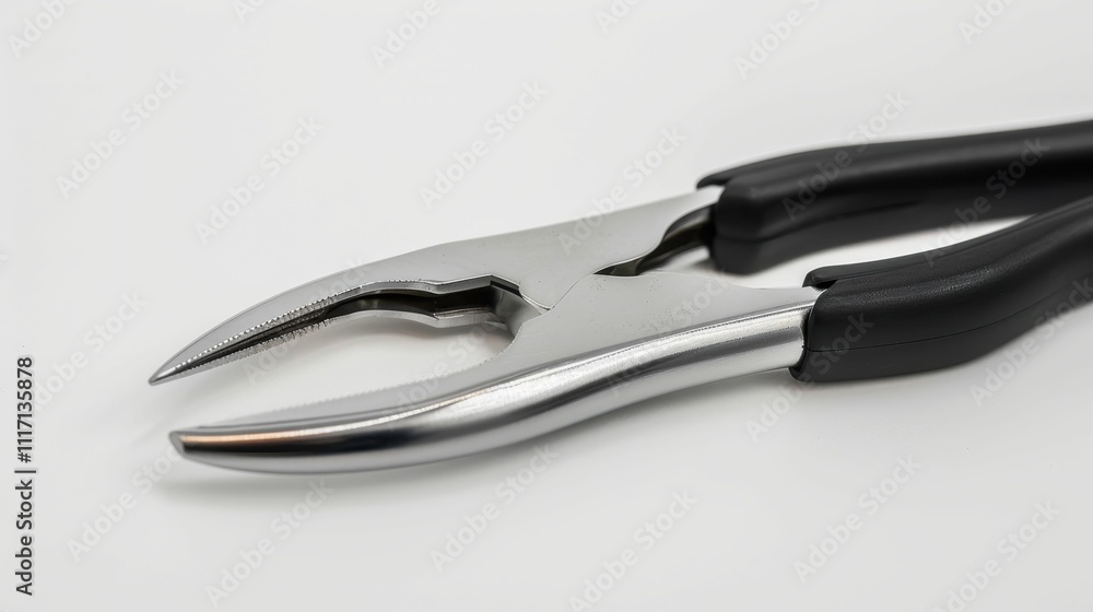 Obraz premium A close-up view of a pair of shiny, metallic pliers with black rubber grips, ideal for gripping and manipulating objects.