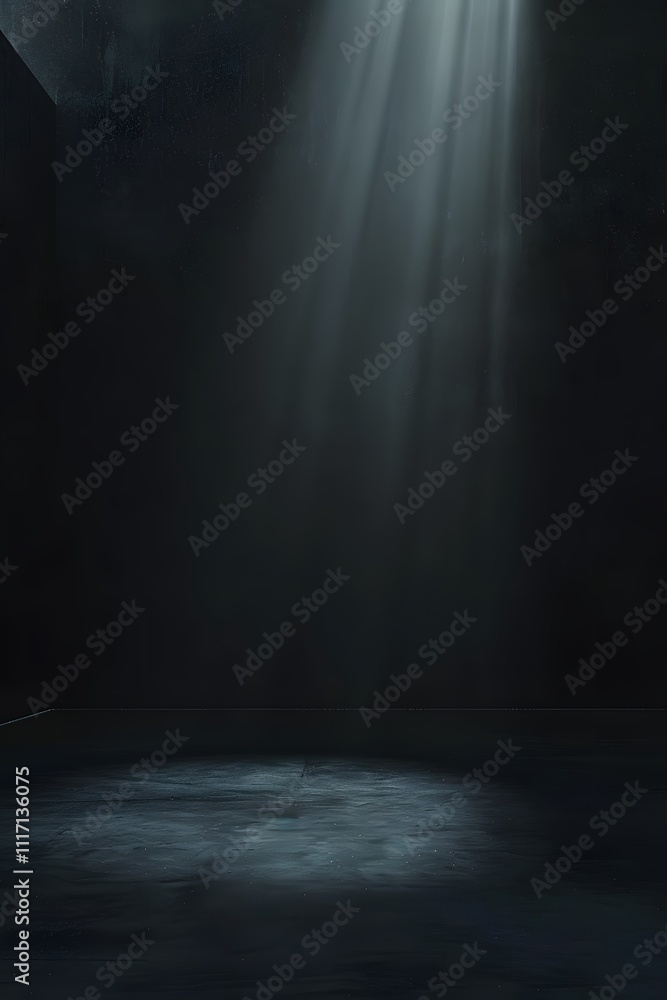 A dimly lit space with a spotlight illuminating the ground. A dimly lit space with a spotlight illuminating the ground.
