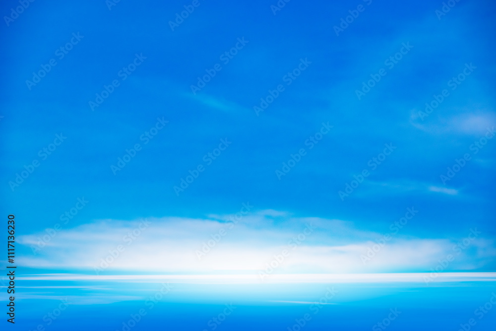 Fototapeta premium Panorama of cloud clear sky background for summer vacation concept at ocean and summer sea water with sunlight of beautiful cloudy 