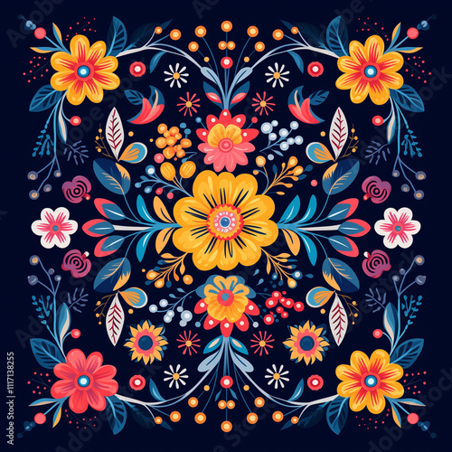 square mandala with colorful floral patterns