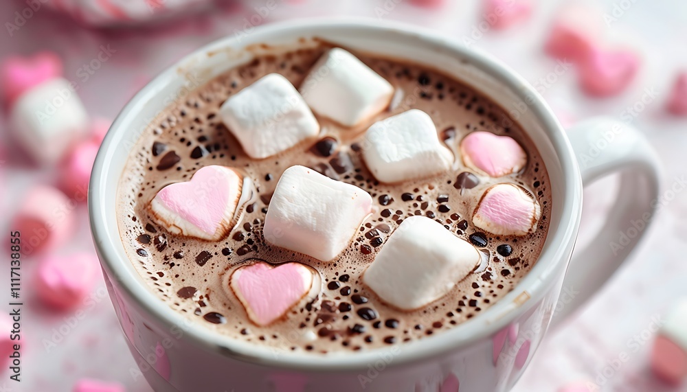a hot cocoa with heart marshmallows floating a hot cocoa with heart marshmallows floating