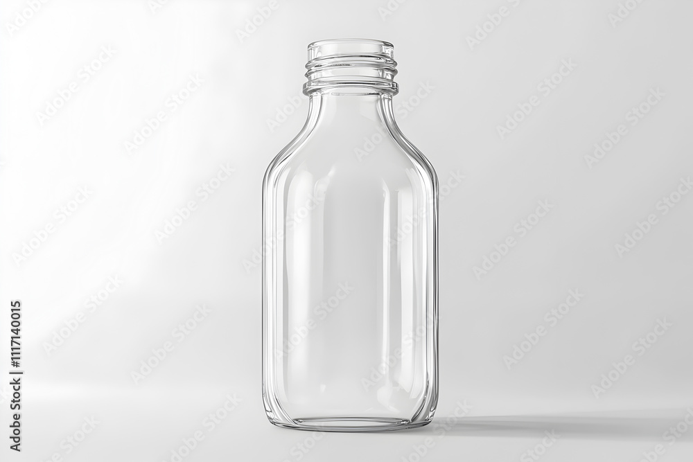 Clear glass bottle standing upright on a flat surface illuminated by soft light with a minimalist background creating a modern aesthetic look Clear glass bottle standing upright on a flat surface illuminated by soft light with a minimalist background creating a modern aesthetic look