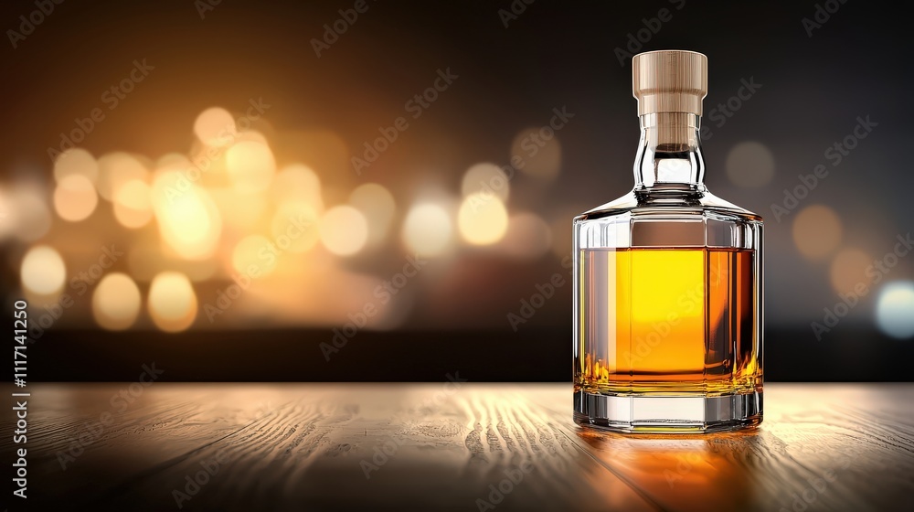 A clean, empty whiskey bottle with a classic design, sitting on a polished wood table, with soft light reflecting off its glass surface. A clean, empty whiskey bottle with a classic design, sitting on a polished wood table, with soft light reflecting off its glass surface.