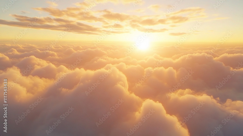 Dreamy Golden Hour Cloudscape with Soft Fluffy Clouds Above Dreamy Golden Hour Cloudscape with Soft Fluffy Clouds Above