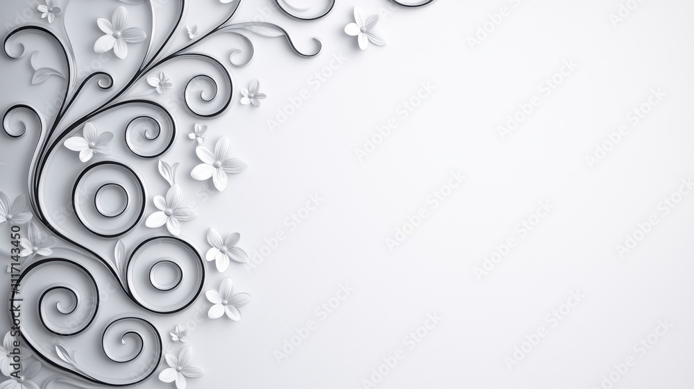 Elegant Floral Design with Swirls and Butterflies on Soft Light Background Elegant Floral Design with Swirls and Butterflies on Soft Light Background