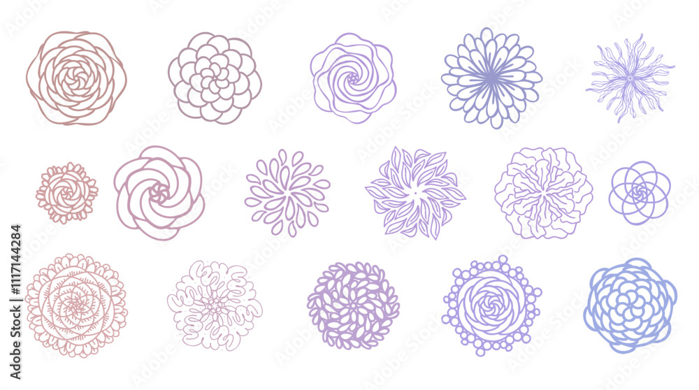 Vector set of hand drawn doodle flowers. Mandala. Vector set of hand drawn doodle flowers. Mandala.