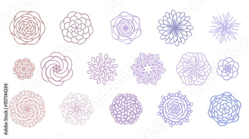 Vector set of hand drawn doodle flowers. Mandala.