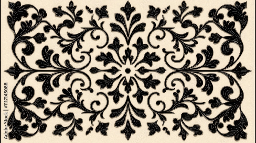 Elegant Ornamental Floral Design in Black on Cream Background for Classic Decor Elegant Ornamental Floral Design in Black on Cream Background for Classic Decor