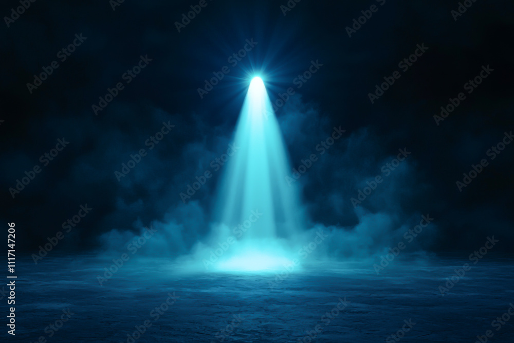 A dramatic beam of blue light piercing through dark fog, creating a ethereal atmosphere. A dramatic beam of blue light piercing through dark fog, creating a ethereal atmosphere.