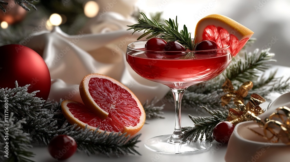 Festive Cranberry Cocktail with Grapefruit Slices. Festive Cranberry Cocktail with Grapefruit Slices.