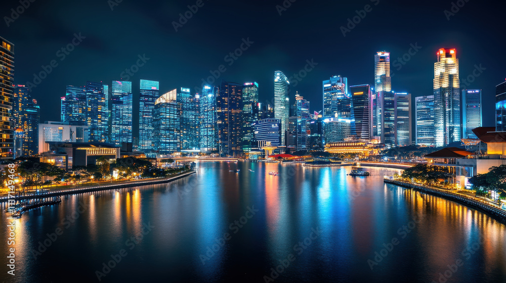 Obraz premium vibrant panoramic view of smart city skyline at night