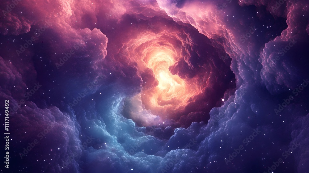 Colorful swirling nebula clouds with bright center. Colorful swirling nebula clouds with bright center.