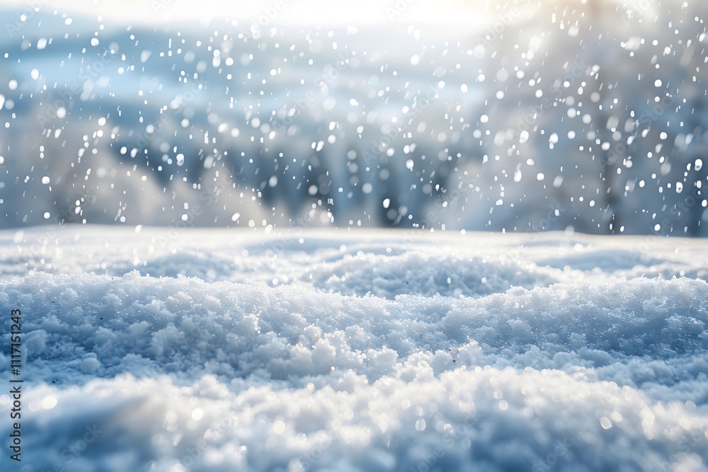 A serene winter scene with falling snowflakes and a snowy landscape in the background. A serene winter scene with falling snowflakes and a snowy landscape in the background.