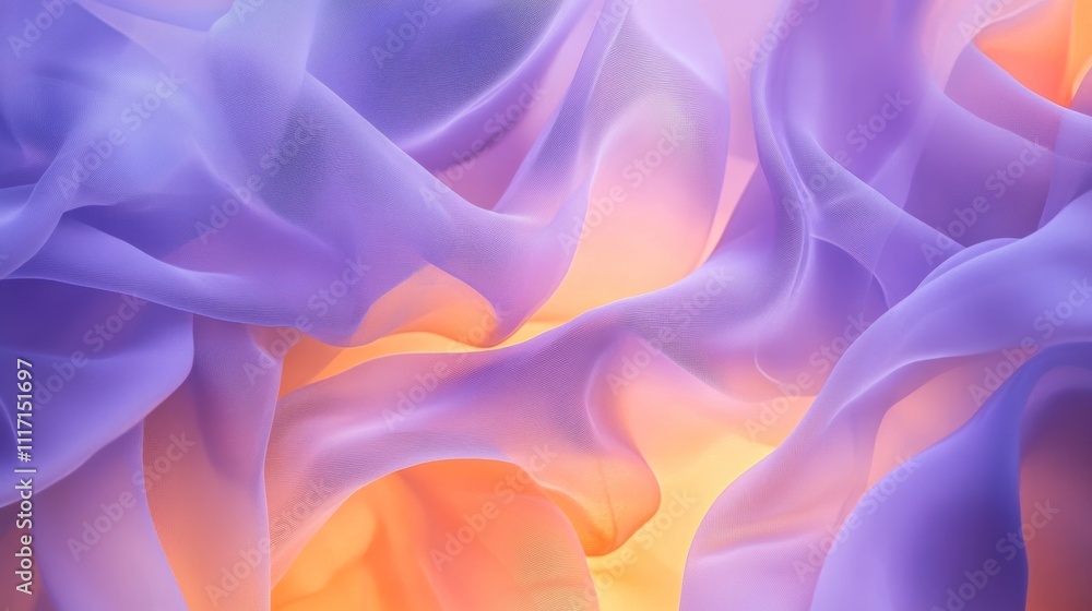 Obraz premium A soft, flowing abstract design featuring gentle waves of purple and orange hues.