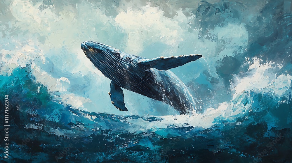 Fototapeta premium Majestic blue whale breaching 