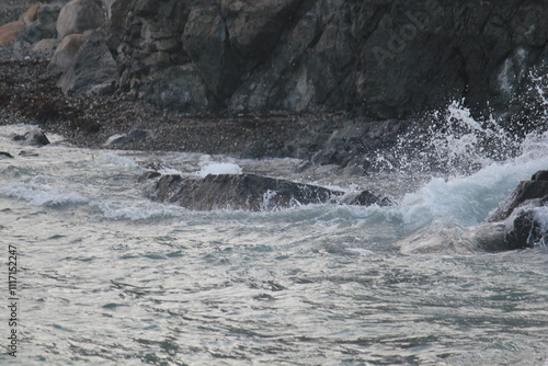 Image of waves crashing on Imrang Beach in Busan, Korea 