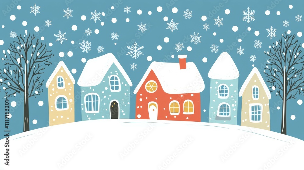Winter Wonderland Charming Row of Colorful Houses on Snowy Hill Cozy Snowfall Scene with Stylized Homes Peaceful Holiday Illustration Winter Wonderland Charming Row of Colorful Houses on Snowy Hill Cozy Snowfall Scene with Stylized Homes Peaceful Holiday Illustration