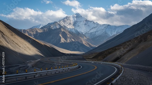 Karakoram Highway, a winding route to the snowy mountains photo