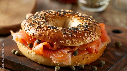 Gourmet bagel with lox and capers