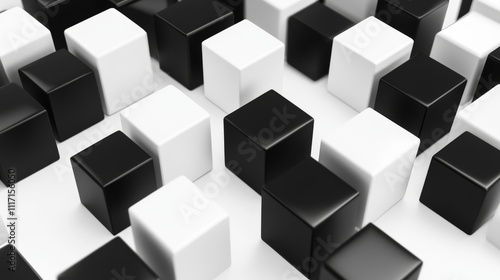 Abstract composition of black and white cubes.