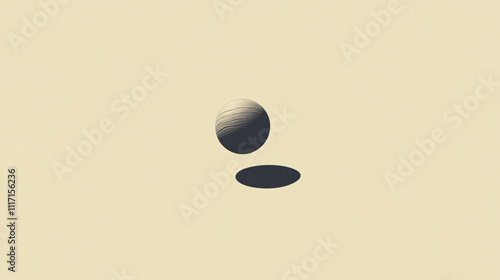  A minimalistic background with a single floating sphere casting a shadow. 
