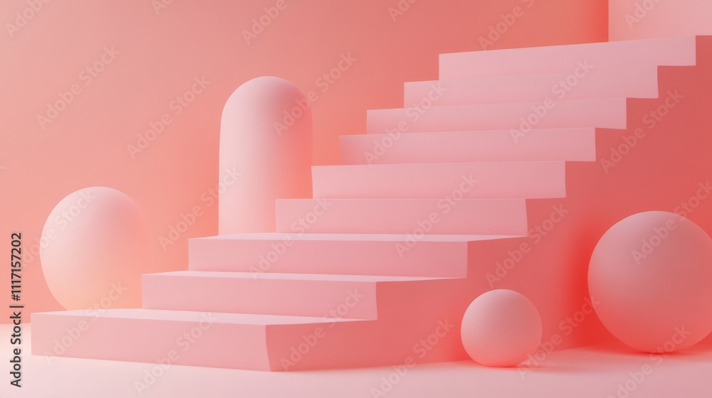 Abstract pink stairway with geometric shapes. Abstract pink stairway with geometric shapes.