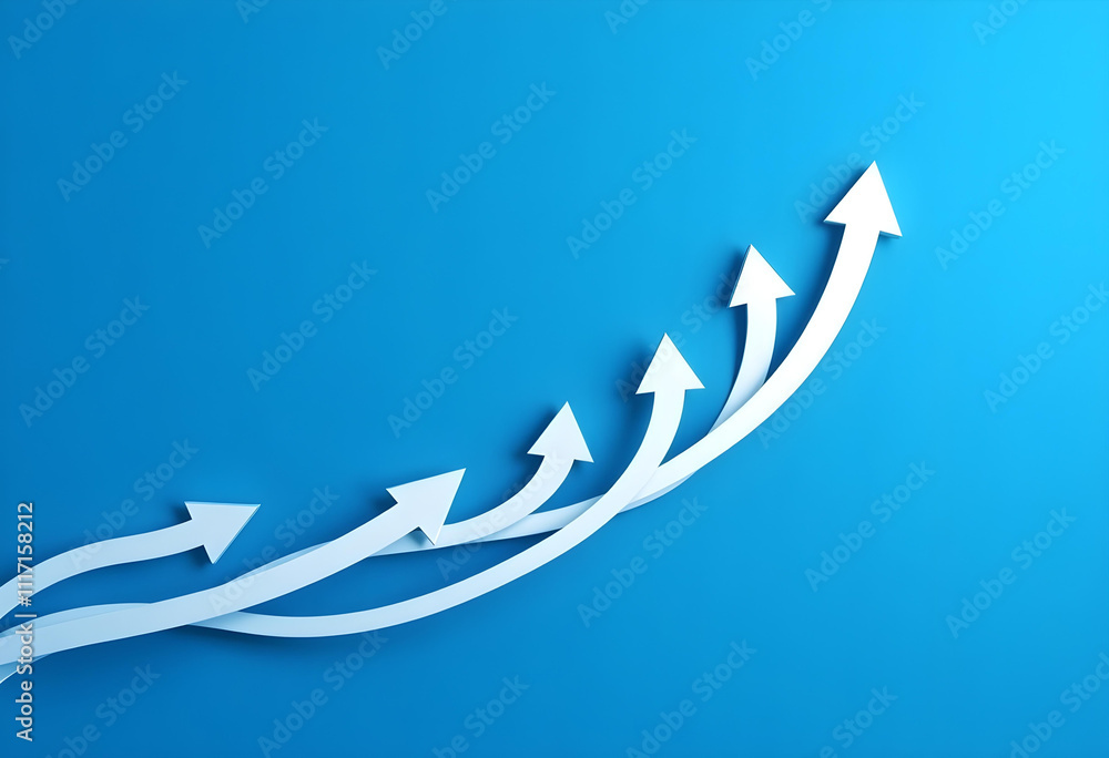 White arrows pointing upward on blue background symbolize growth and progress, creating dynamic visual effect that inspires motivation and positivity White arrows pointing upward on blue background symbolize growth and progress, creating dynamic visual effect that inspires motivation and positivity