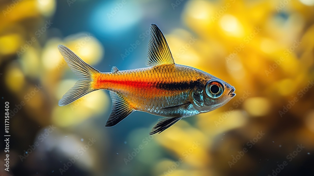 Small multicolored fish The fish is called Ternetia caramel or Black tetra. Fish swimming in aquarium tank Small multicolored fish The fish is called Ternetia caramel or Black tetra. Fish swimming in aquarium tank